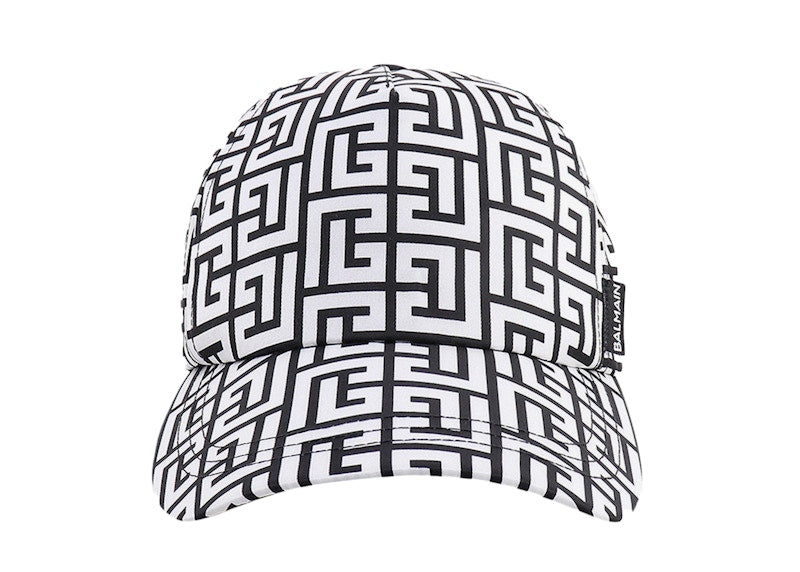 Balmain Iconic Monogram Motif Mens Peaked Hat Black