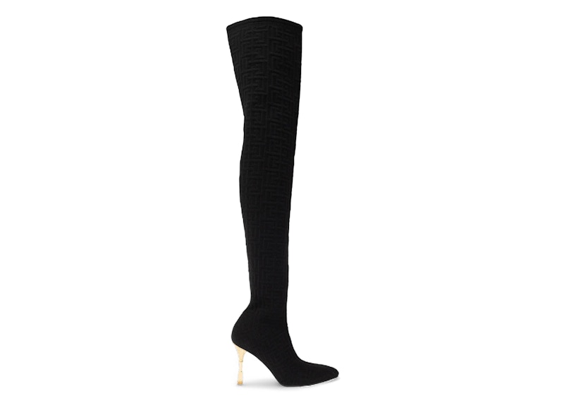 Balmain Monogram Moneta Mesh Thigh Boots Black (Women's)