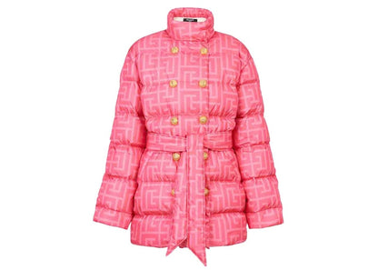 Balmain x Barbie - Nylon Quilted Coat with Light Pink Monogram