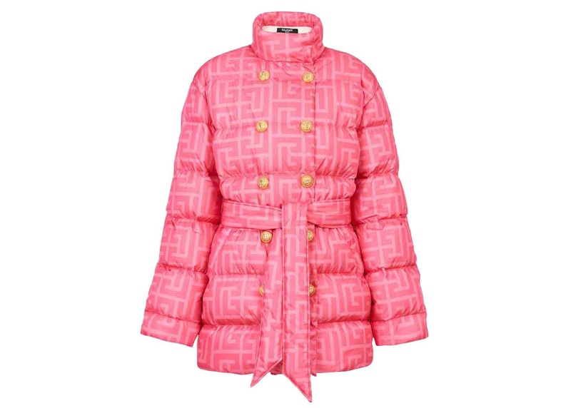 Balmain x Barbie - Nylon Quilted Coat with Light Pink Monogram