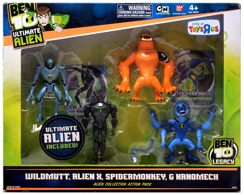 Bandai America Ben 10 Ultimate Alien Wildmutt, Alien X, Spidermonkey & Nanomech Action Pack #2 Toys 'R Us Exclusive Action Figure 4-Pack