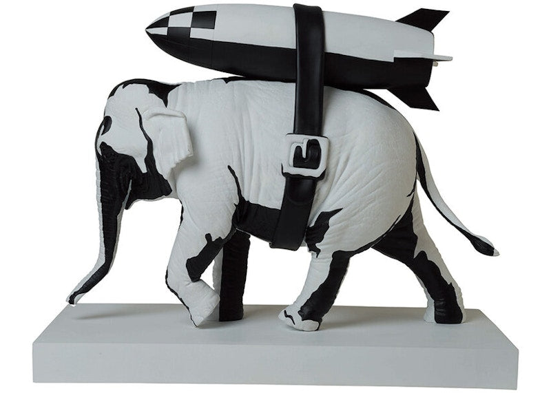 Banksy Elephant With Bomb Figure White/Black