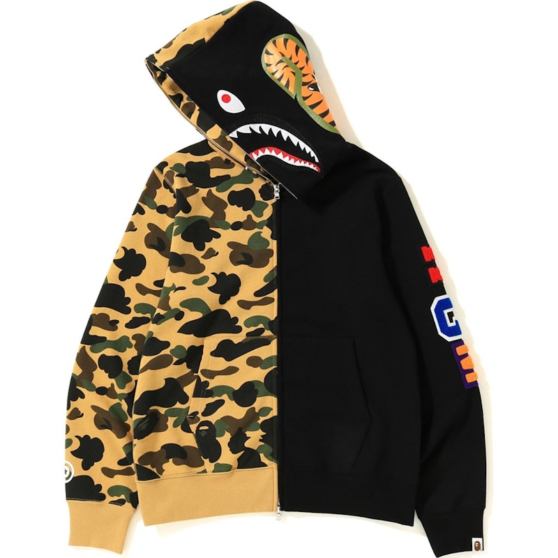 BAPE 1st Camo 2nd Ape Shark Half Full Zip Hoodie Black/Yellow
