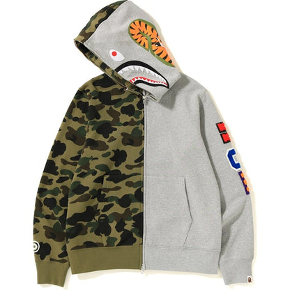BAPE 1st Camo 2nd Ape Shark Half Full Zip Hoodie Grey/Green