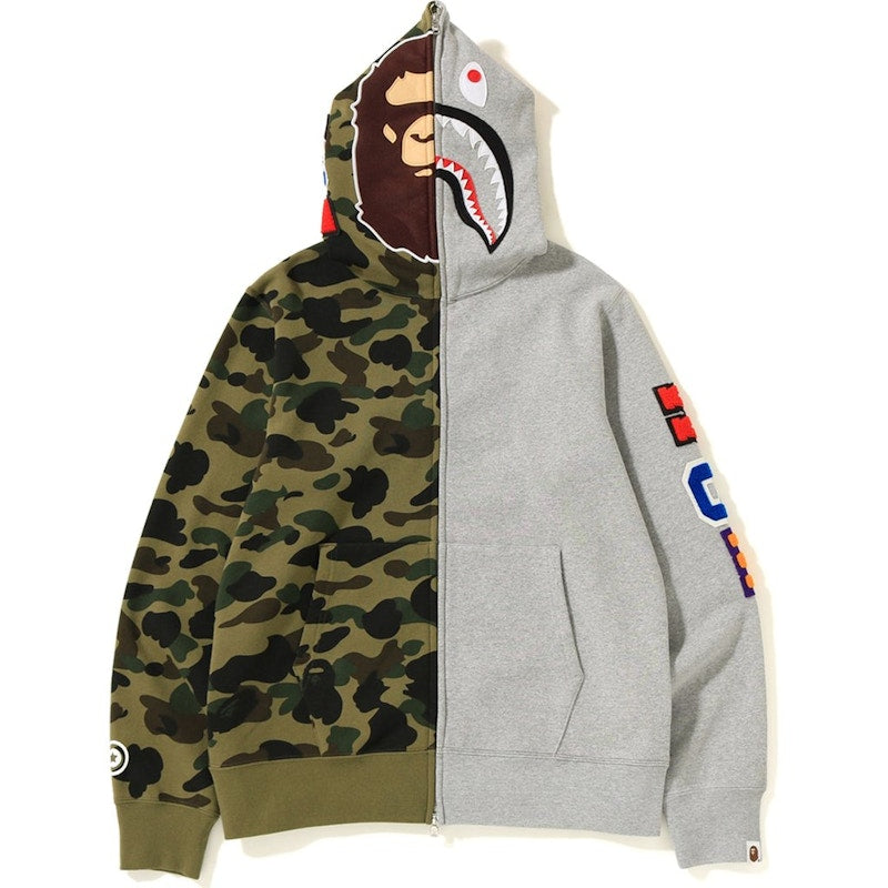 BAPE 1st Camo 2nd Ape Shark Half Full Zip Hoodie Grey/Green