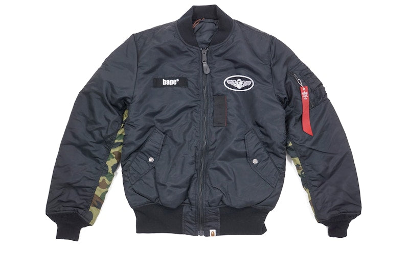 BAPE 1st Camo Accent Reversible MA1 Bomber Flight Jacket Black/Green