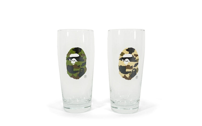 BAPE 1st Camo Apehead Glass Cup Set Green/Yellow