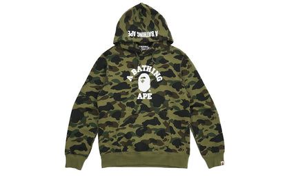 BAPE 1st Camo College Logo Pullover Hoodie Green