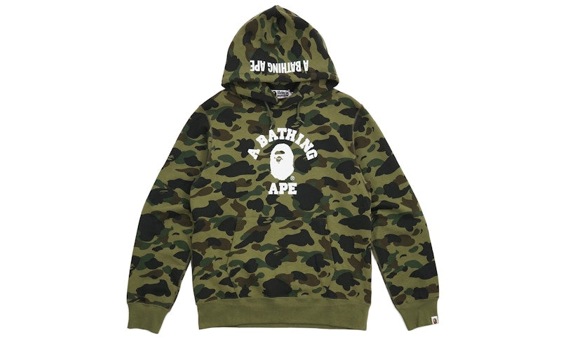 BAPE 1st Camo College Logo Pullover Hoodie Green