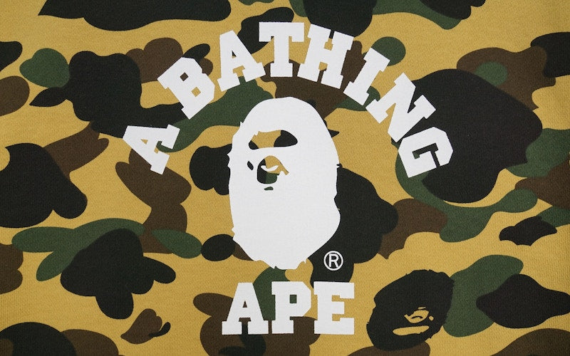 BAPE 1st Camo College Logo Pullover Hoodie Yellow