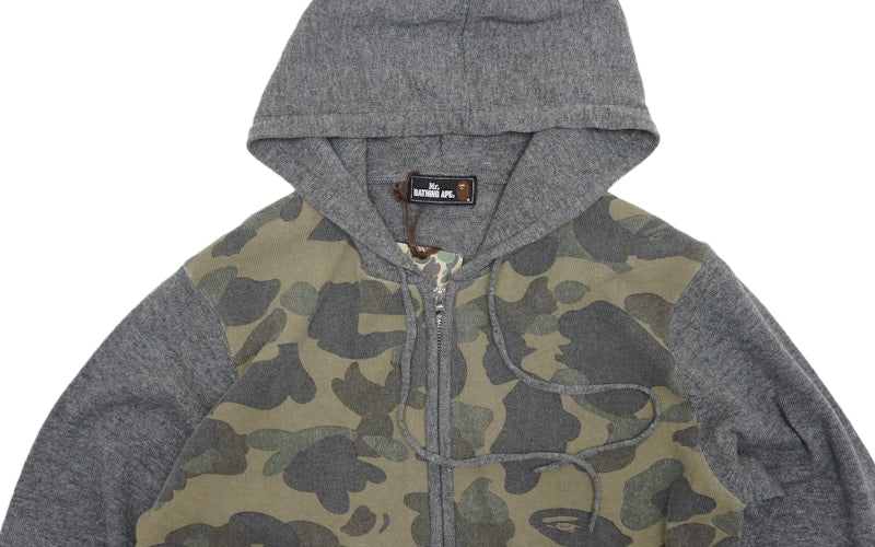 BAPE 1st Camo Front Knit Sweater Zip Hoodie Grey/Green