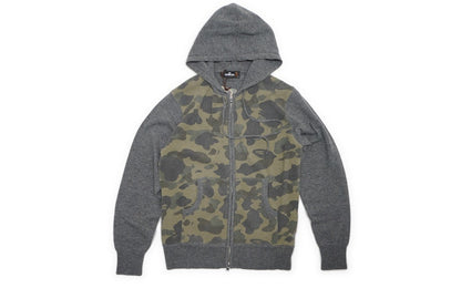 BAPE 1st Camo Front Knit Sweater Zip Hoodie Grey/Green