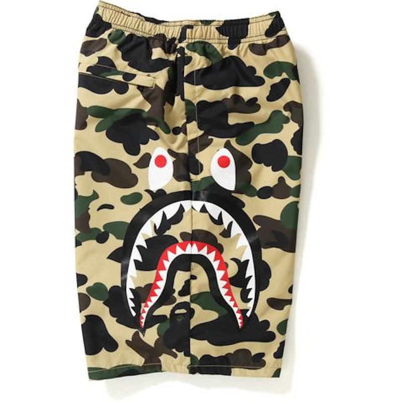 BAPE 1st Camo Half Shark Beach Shorts Black/Yellow
