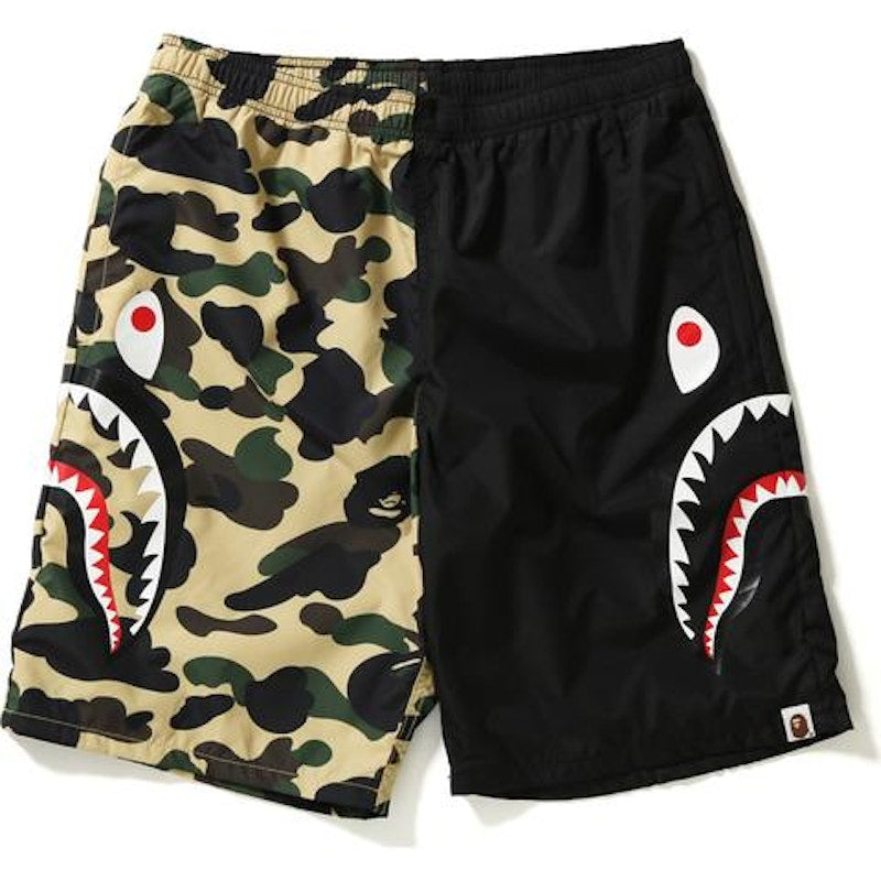 BAPE 1st Camo Half Shark Beach Shorts Black/Yellow