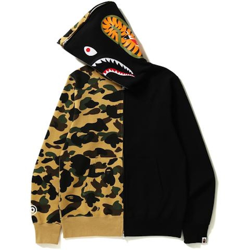 BAPE 1st Camo Half and Half Full Zip Hoodie Yellow/Black