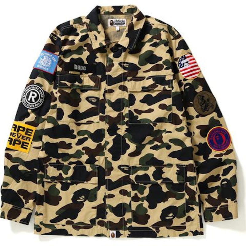 BAPE 1st Camo Multicolor Patch Military Shirt Shirt Yellow