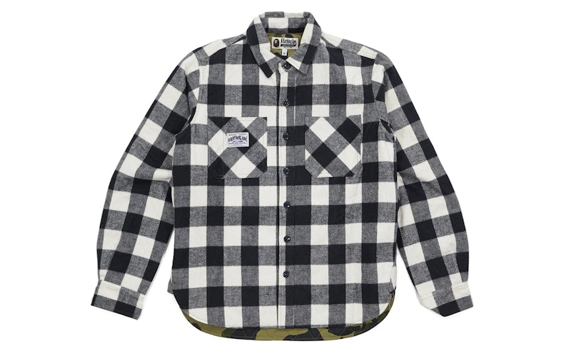 BAPE 1st Camo Quilted Lining Mountain Flannel Shirt Jacket Black/White