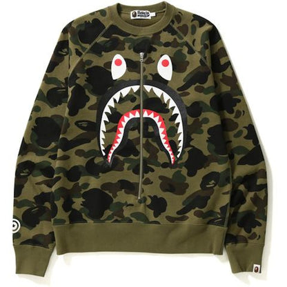 BAPE 1st Camo Metal Zip Shark Crewneck Green
