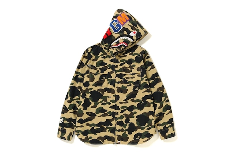 BAPE 1st Camo Shark Hoodie Zip Up Shirt Yellow