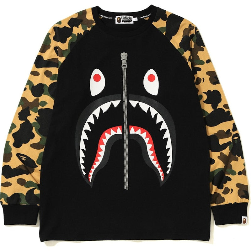 BAPE 1st Camo Shark LS Tee Black/Yellow