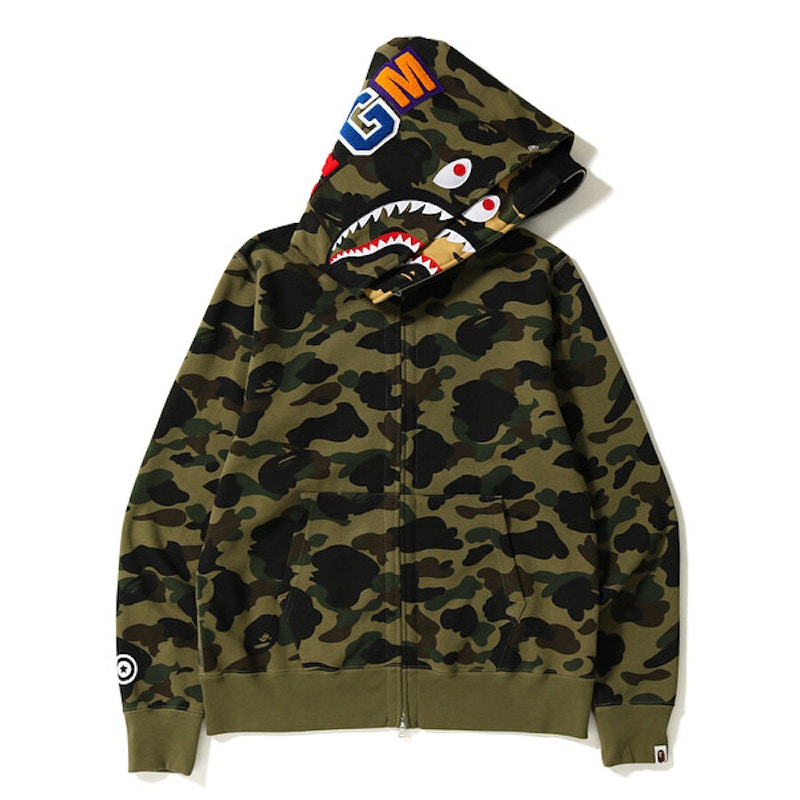 BAPE 1st Camo Shark Wide Full Zip Double Hoodie Green