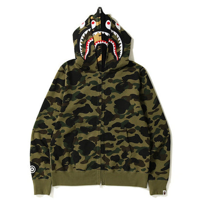 BAPE 1st Camo Shark Wide Full Zip Double Hoodie Green