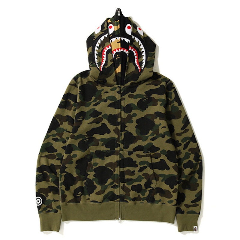 BAPE 1st Camo Shark Wide Full Zip Double Hoodie Green