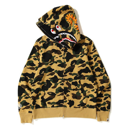 BAPE 1st Camo Shark Wide Full Zip Double Hoodie Yellow