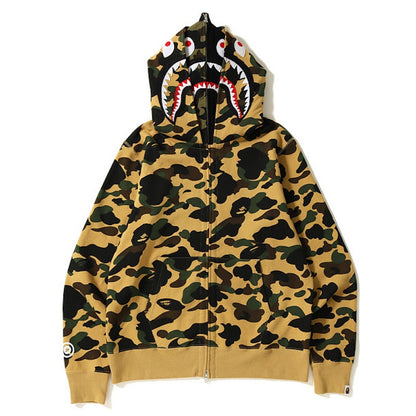 BAPE 1st Camo Shark Wide Full Zip Double Hoodie Yellow