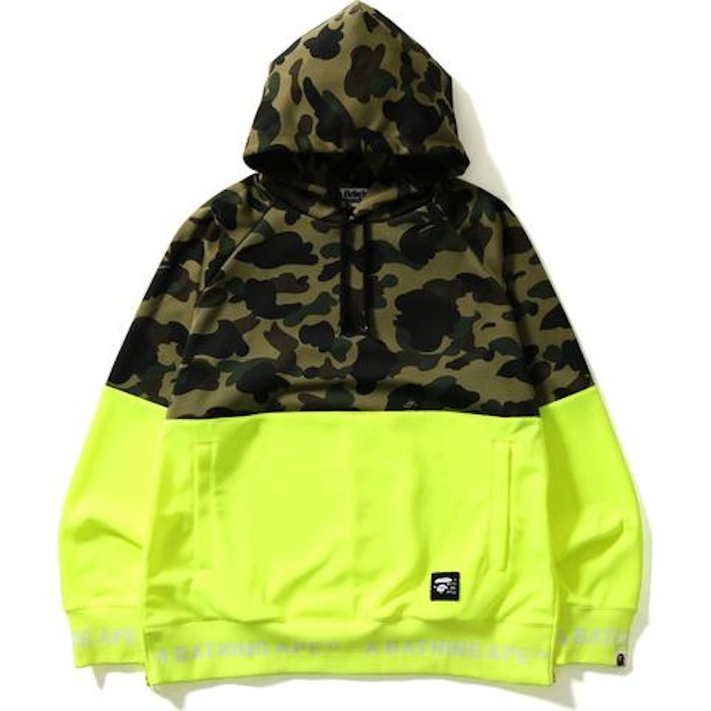 BAPE 1st Camo Wide Side Zip Pullover Hoodie Green/Lime