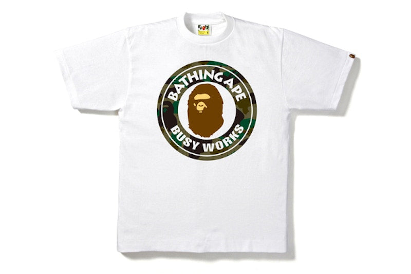 BAPE 1st Camo Busy Works Tee White/Green