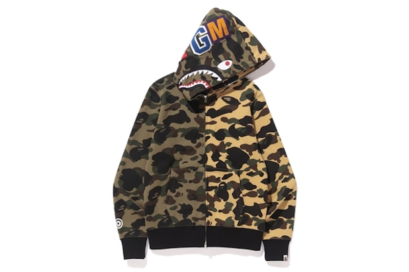 BAPE 1st Camo Half Shark Full Zip Hoodie Green Camo