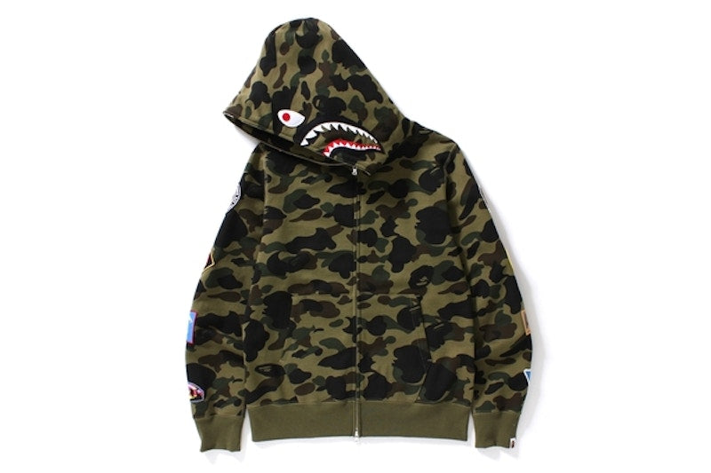 BAPE 1st Camo Multi Logo Shark Full Zip Hoodie Green Camo