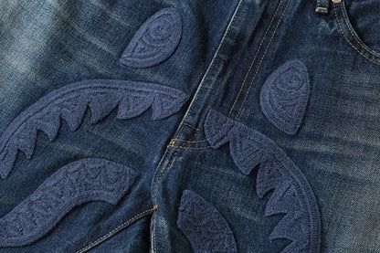 BAPE 2005 Type-05 Shark Embroidery Denim Pants Indigo