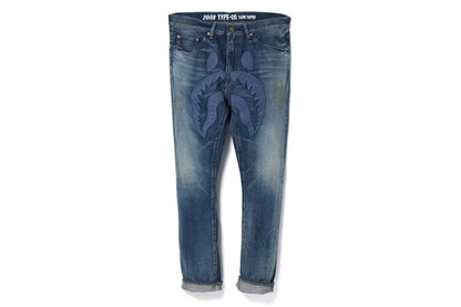 BAPE 2005 Type-05 Shark Embroidery Denim Pants Indigo