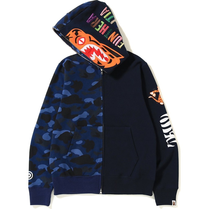 BAPE 2nd Ape Tiger Half Full Zip Hoodie Navy