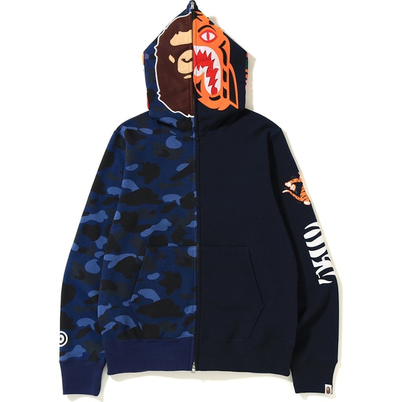 BAPE 2nd Ape Tiger Half Full Zip Hoodie Navy