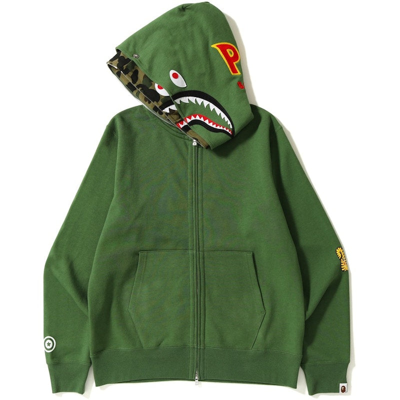 BAPE 2nd Shark Wide Full Zip Double Hoodie Green