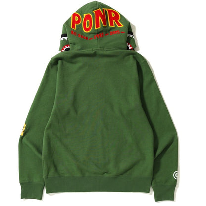 BAPE 2nd Shark Wide Full Zip Double Hoodie Green