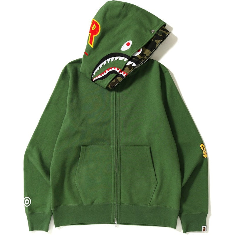 BAPE 2nd Shark Wide Full Zip Double Hoodie Green