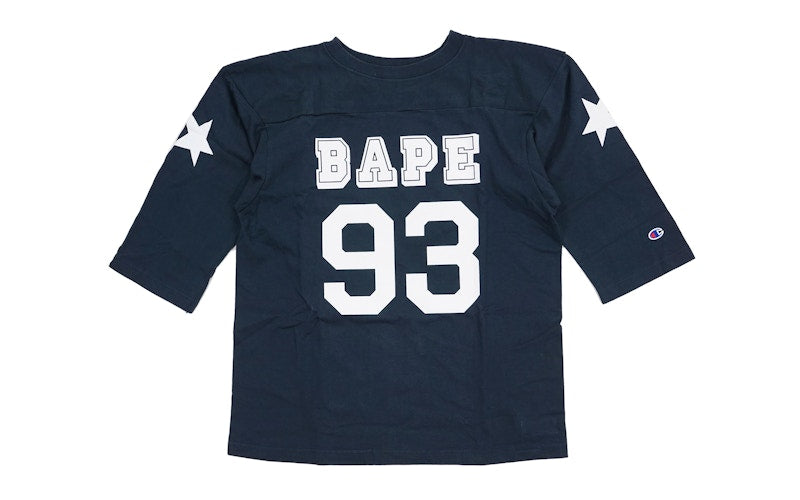 BAPE Champion 3/4 Sleeve Football Jersey Tee Navy