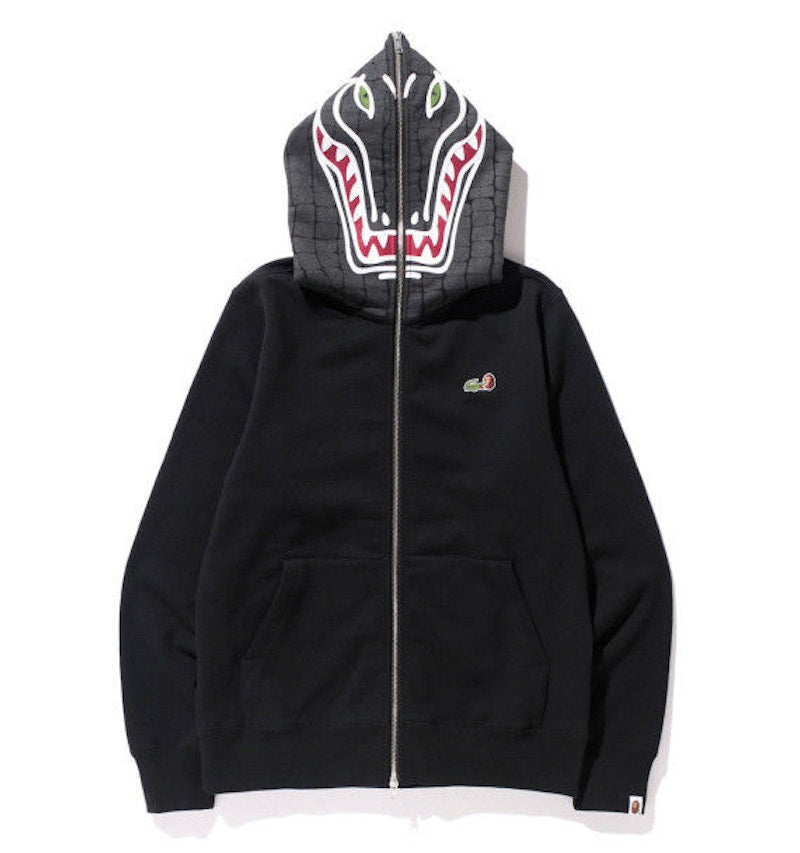 BAPE X Lacoste  Aligator Full Zip Hoodie Black