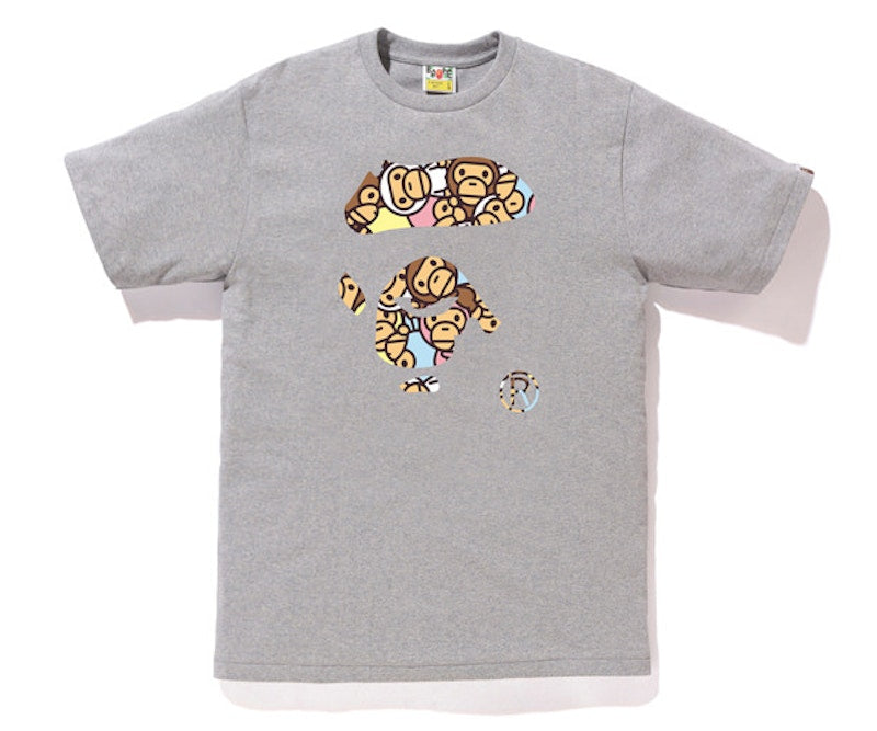 BAPE All Baby Milo Multi Ape Face Tee Gray