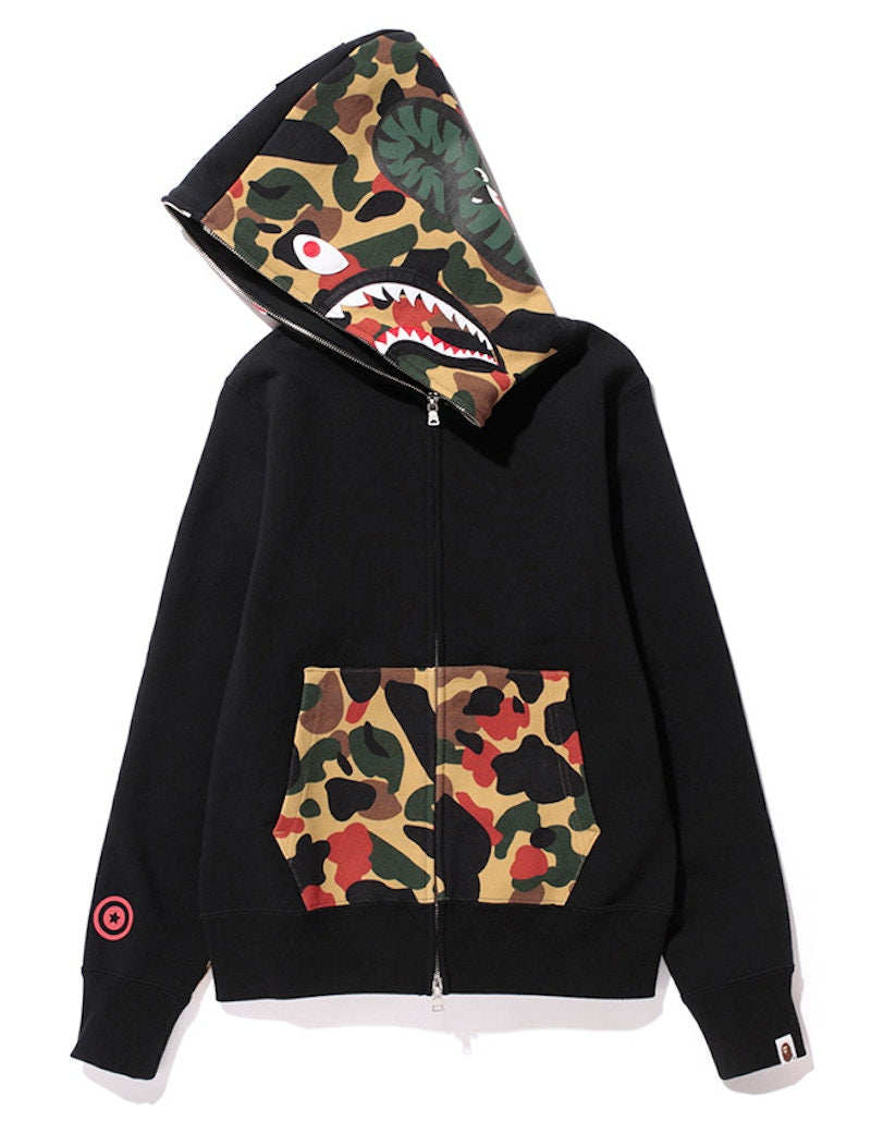 BAPE Ape Man Camo NW20 Full Zip Shark Hoodie Black/Tan