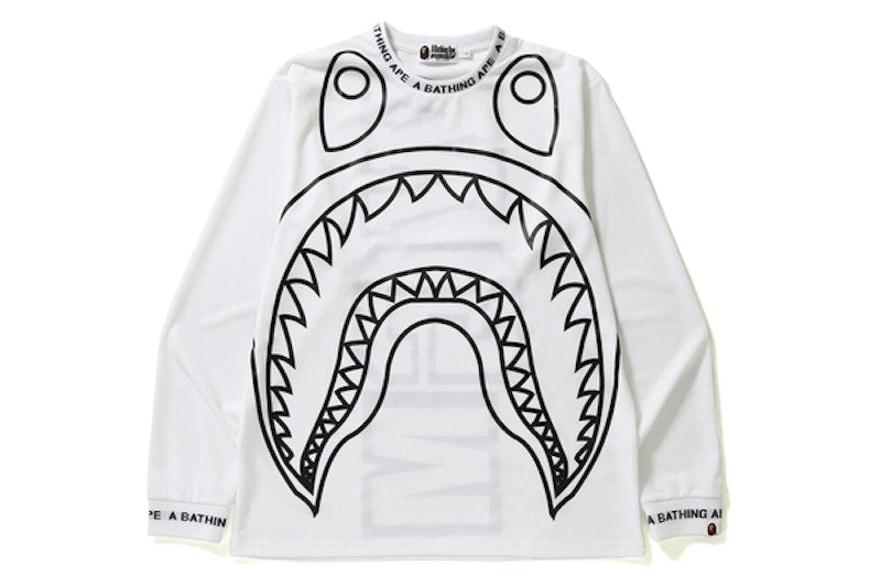 BAPE Big Shark Logo Rib L/S Tee White