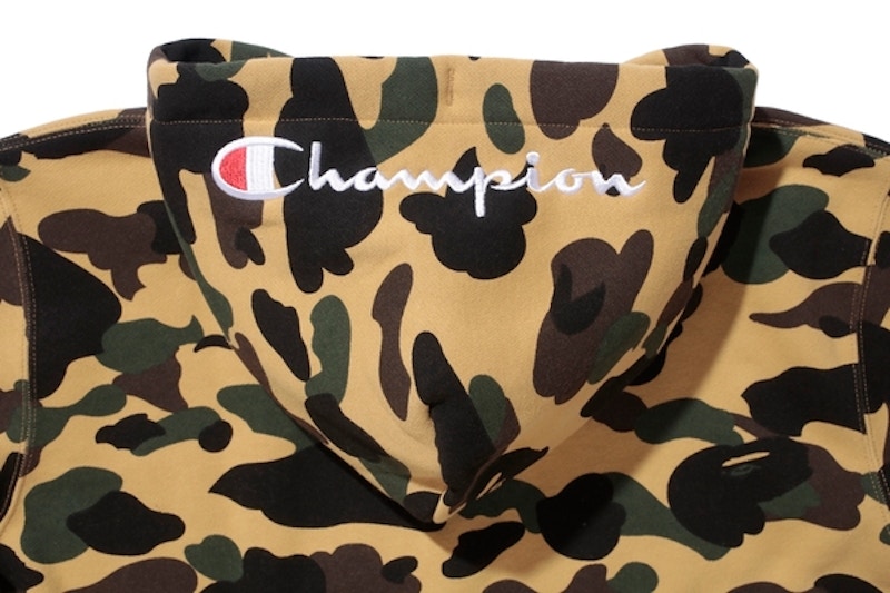 BAPE Champion1st Camo Pullover Hoodie Yellow Camo