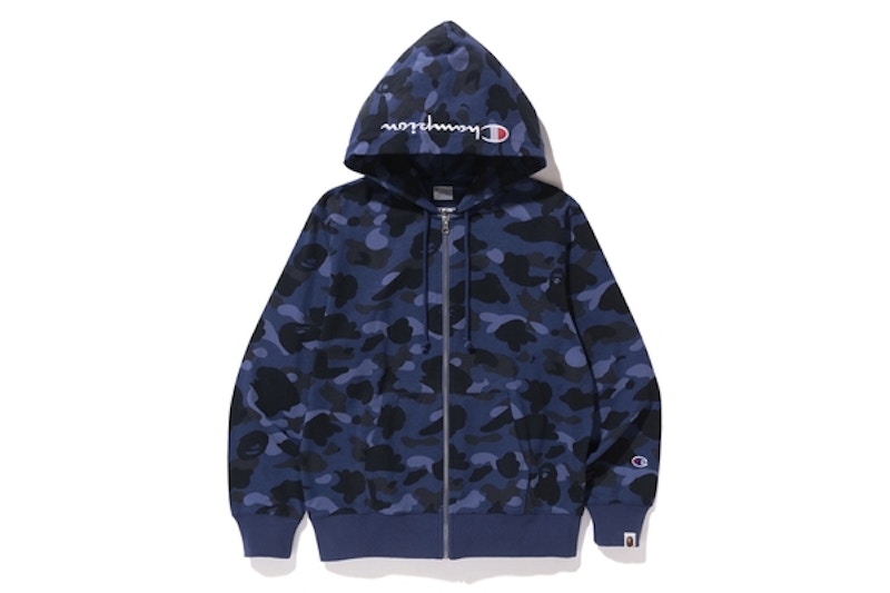 BAPE Champion Color Camo Zip Hoodie Navy Camo
