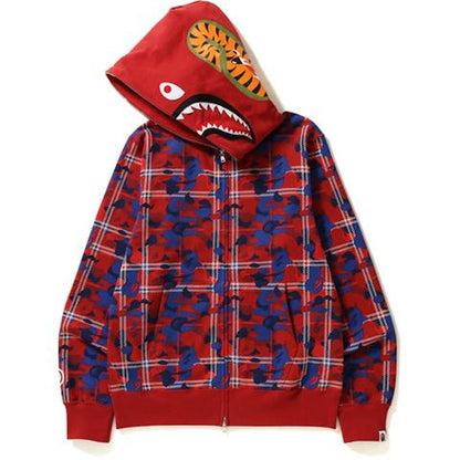 BAPE Check Camo Shark Full Zip Hoodie Red