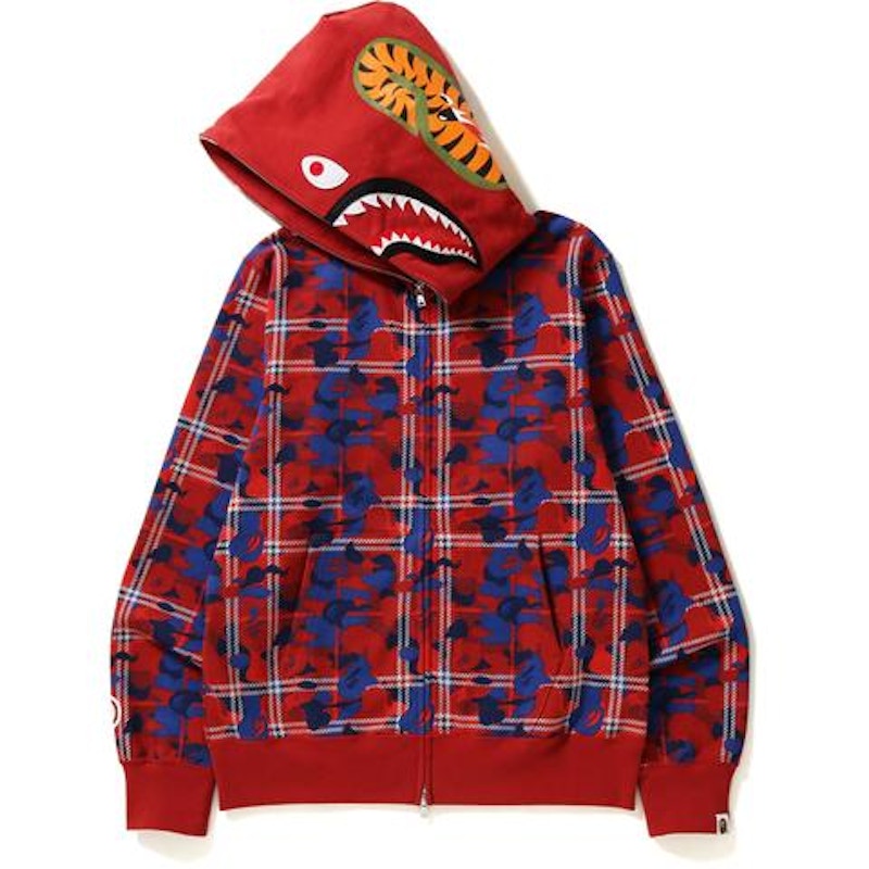 BAPE Check Camo Shark Full Zip Hoodie Red