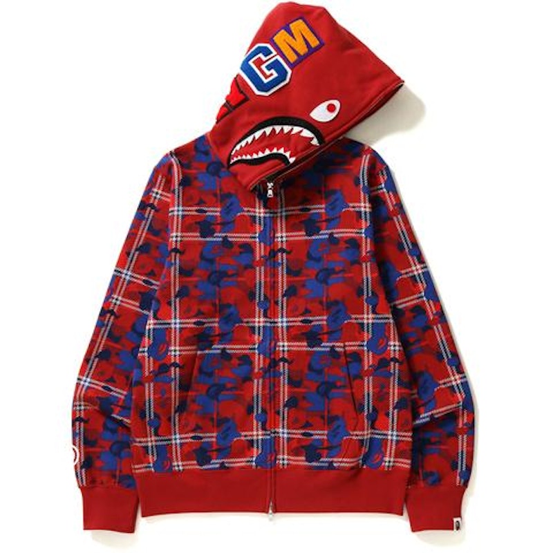 BAPE Check Camo Shark Full Zip Hoodie Red